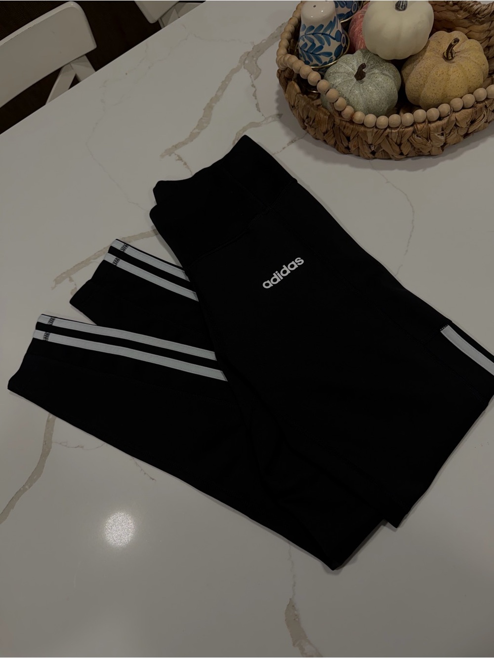 adidas Black Leggings with White Three-Stripes